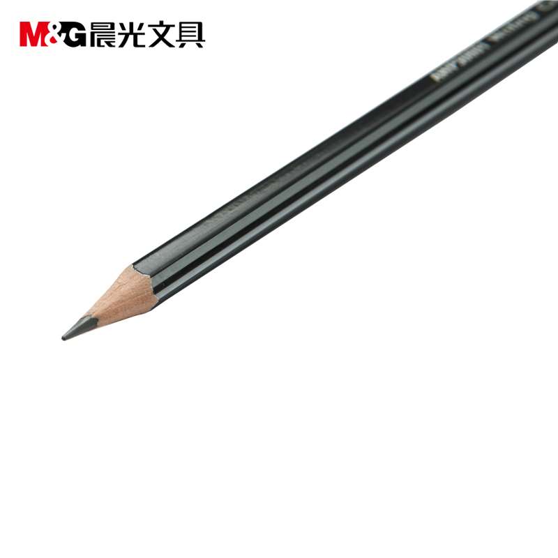 晨光HB木杆铅笔六角银黑抽条 AWP30801 橡皮头铅笔 12支盒装