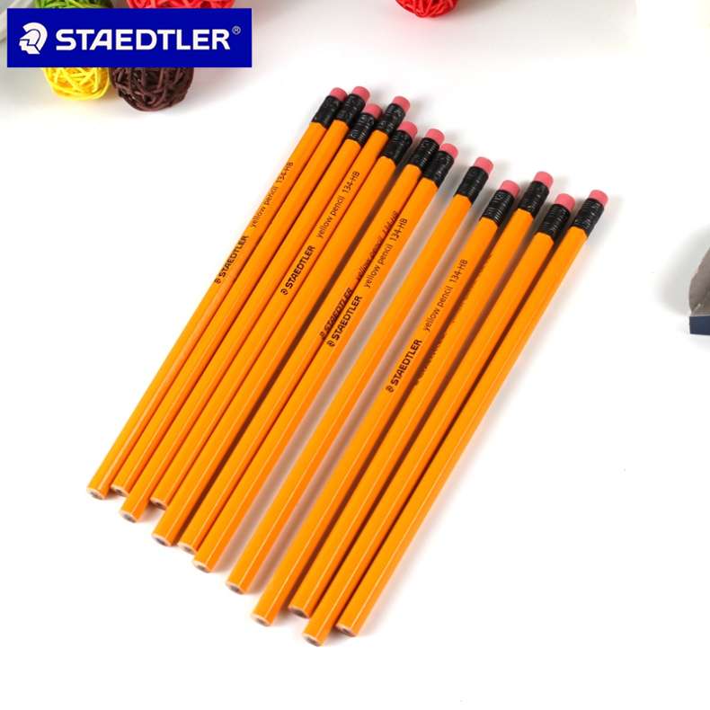 德国STAEDTLER 施德楼 黄杆六角带橡皮头进口铅笔学生笔2B/HB