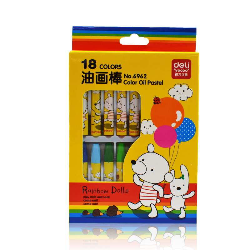 得力优酷6962油画棒 18色 不黏手 学生蜡笔无味设计美术